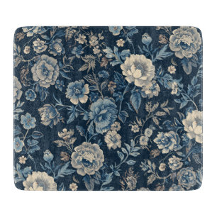 Planche À Découper Motif botanique floral vintage bleu marine