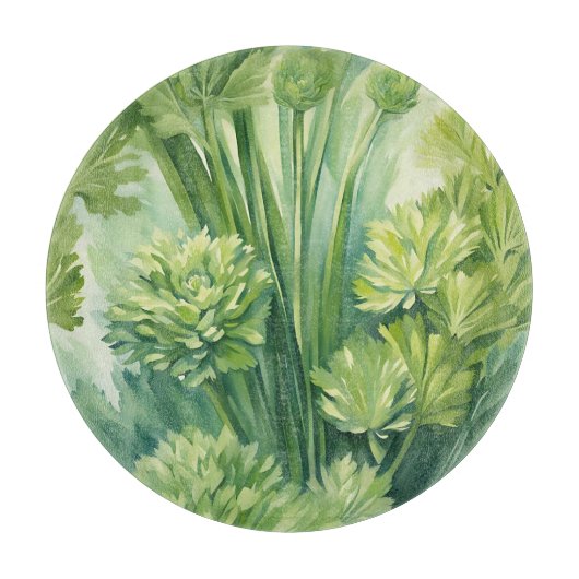 Planche À Découper Motif botanique vert de céleri luxuriant (Devant)