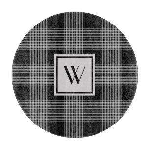 Planche À Découper Motif carreaux noir et gris avec monogramme