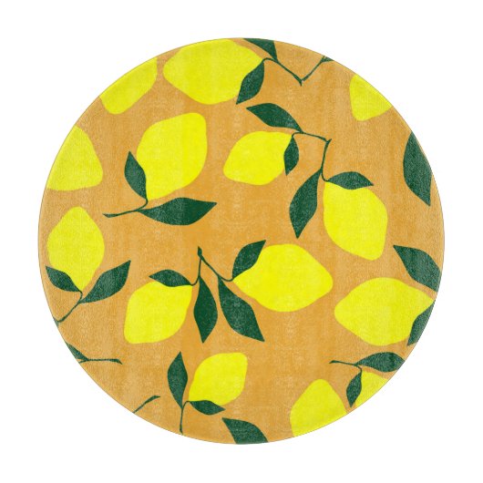 Planche À Découper Motif citron simple, arrière - plan orange. (Devant)