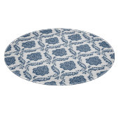 Planche À Découper Motif Damassé Rococo Bleu sur Fond Blanc (Coin)