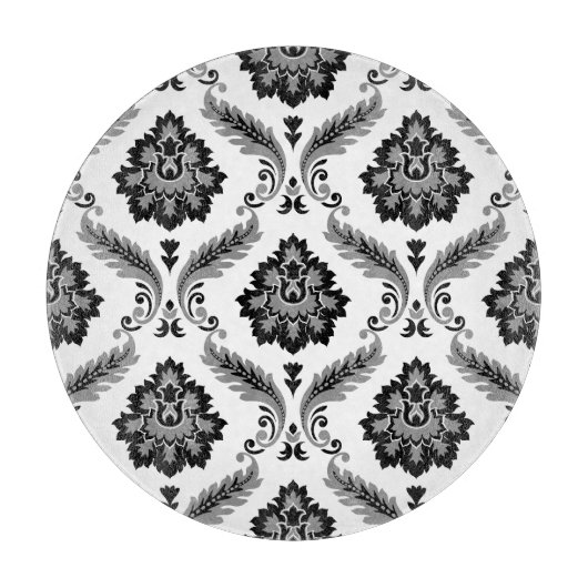 Planche À Découper Motif Damassé Rococo Gris Noir Blanc (Devant)