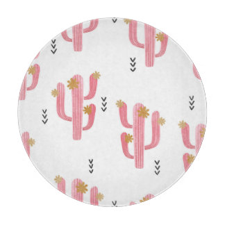 Planche À Découper Motif d'aquarelle de cactus rose vintage