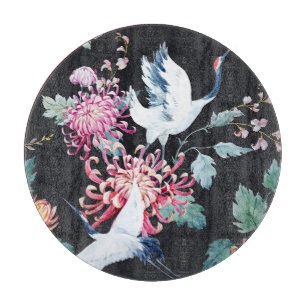 Planche À Découper Motif d'aquarelle de la grue rouge Chrysanthemum