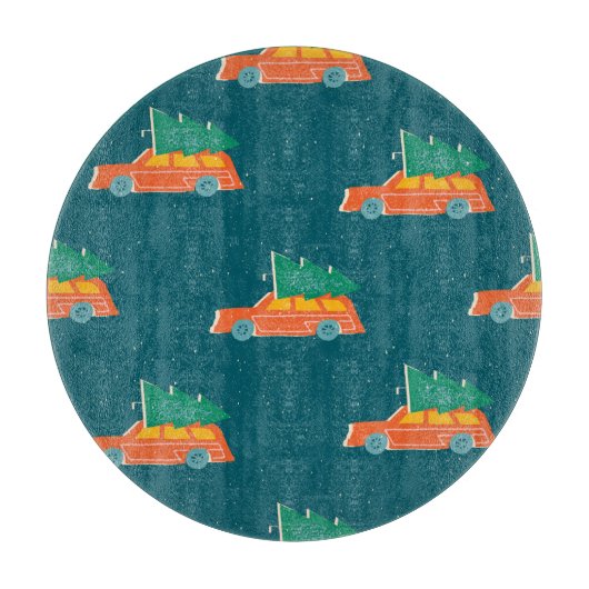 Planche À Découper Motif d'arbre de Noël de voiture rétro (Devant)