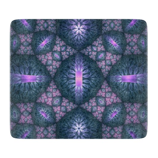Planche À Découper Motif d'art fractal 3D turquoise violet rose (Devant)