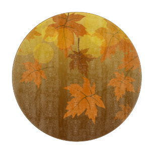 Planche À Découper Motif d'automne avec feuilles d'érable en chute et