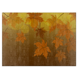 Planche À Découper Motif d'automne avec feuilles d'érable en chute et