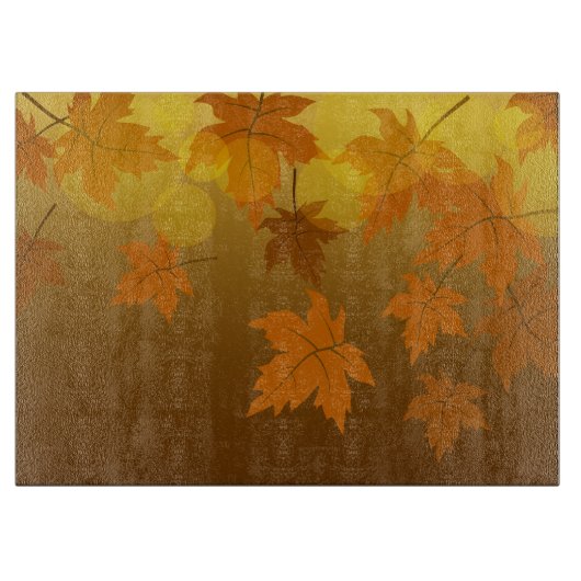 Planche À Découper Motif d'automne avec feuilles d'érable en chute et (Devant)