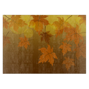 Planche À Découper Motif d'automne avec feuilles d'érable en chute et