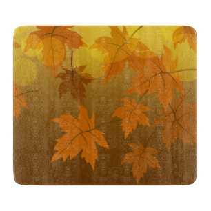 Planche À Découper Motif d'automne avec feuilles d'érable en chute et