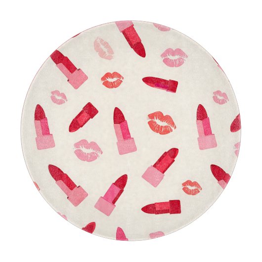 Planche À Découper Motif de baiser au rouge à lèvres rose (Devant)