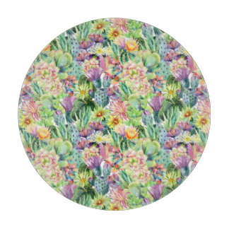 Planche À Découper Motif de cactus d'aquarelle en fleurs exotiques