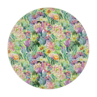 Planche À Découper Motif de cactus d'aquarelle en fleurs exotiques