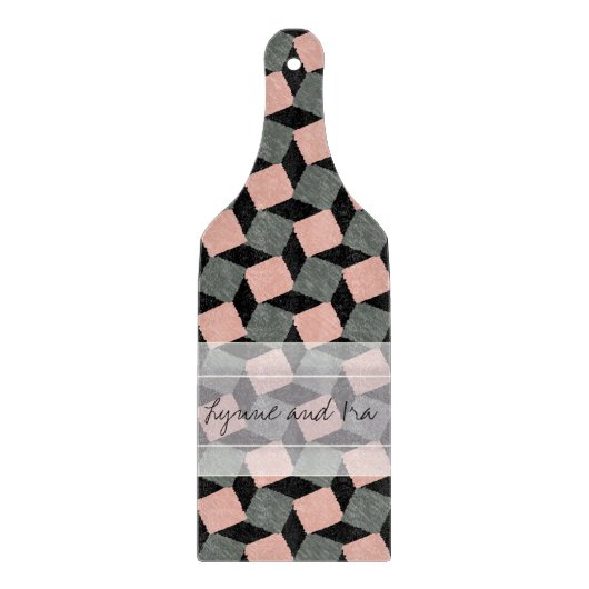 Planche À Découper Motif de Carré géométrique Monogramme gris rose (Devant)