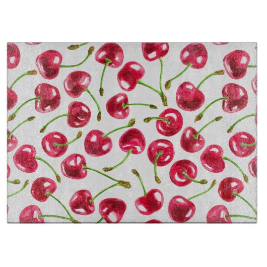 Planche À Découper Motif de cerises d'aquarelle (Devant)