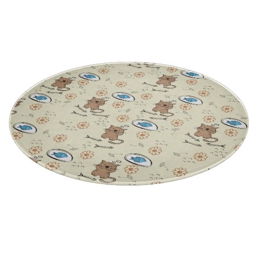 Planche À Découper motif de chat et de poissons (Coin)