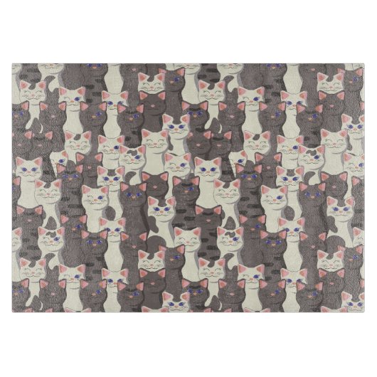 Planche À Découper Motif de chats blancs et gris (Devant)