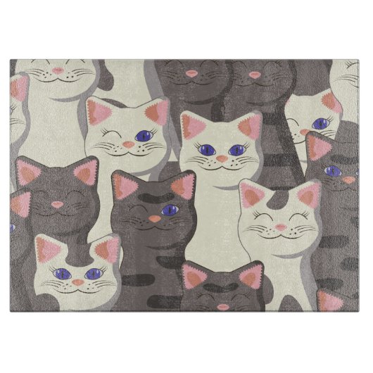 Planche À Découper Motif de chats blancs et gris (Devant)