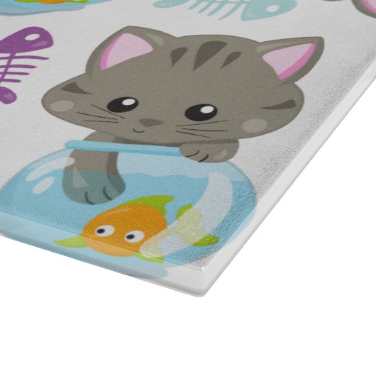 Planche À Découper Motif De Chats, Chats Mignons, Chatons, Poisson (Coin)