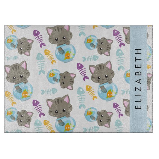 Planche À Découper Motif De Chats, Chats Mignons, Chatons, Votre Nom (Devant)