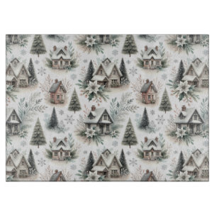 Planche À Découper Motif de chute de neige de cottage d'hiver