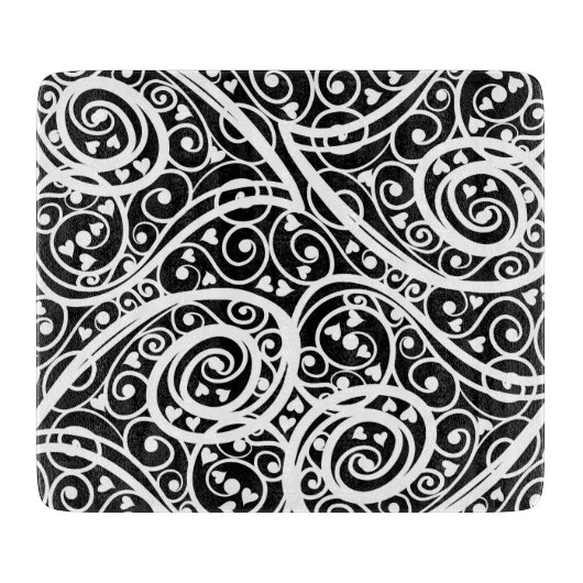 Planche À Découper Motif de cœurs noirs et blancs mignons (Devant)