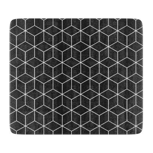 Planche À Découper Motif de cube géométrique noir et blanc (Devant)