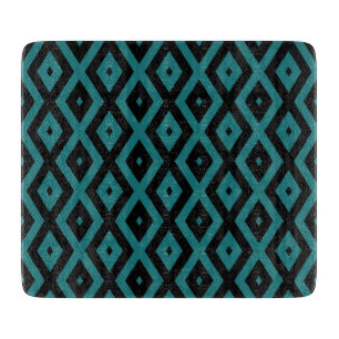 Planche À Découper motif de diamants turquoise et noir