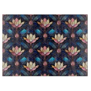 Planche À Découper Motif de faux vitrail élégant de lotus rose