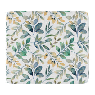 Planche À Découper Motif de feuille verte et jaune à l'aquarelle fraî