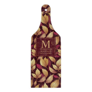 Planche À Découper Motif de feuilles d'automne pailletées rouge marro