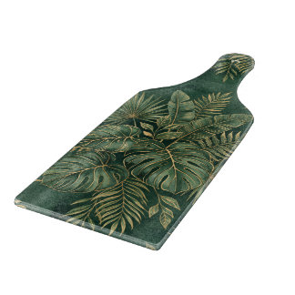 Planche À Découper Motif de feuilles tropicales en vert or luxe