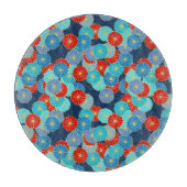 Planche À Découper Motif de fleurs Art Déco - bleu, turquoise et roug (Devant)