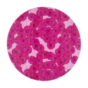 Planche À Découper Motif de fleurs Art Déco - magenta sur rose