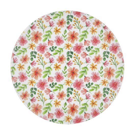 Planche À Découper Motif de fleurs roses à l'aquarelle (Devant)