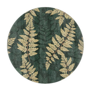 Planche À Découper Motif de forêt de fougères d'or émeraude