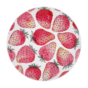 Planche À Découper Motif de fraises d'aquarelle.