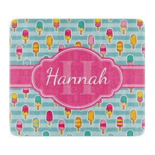 Planche À Découper Motif de glace coloré avec Monogramme rose