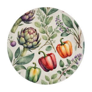 Planche À Découper Motif de jardin potager à l'aquarelle