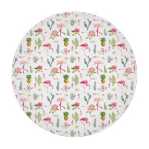 Planche À Découper Motif de ketmie d'ananas de cactus de Flamant rose