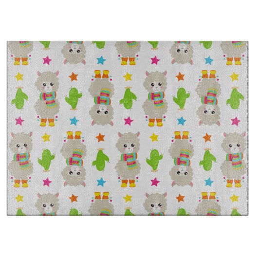 Planche À Découper Motif De Llamas, Cute Llamas, Alpacas, Cactus (Devant)