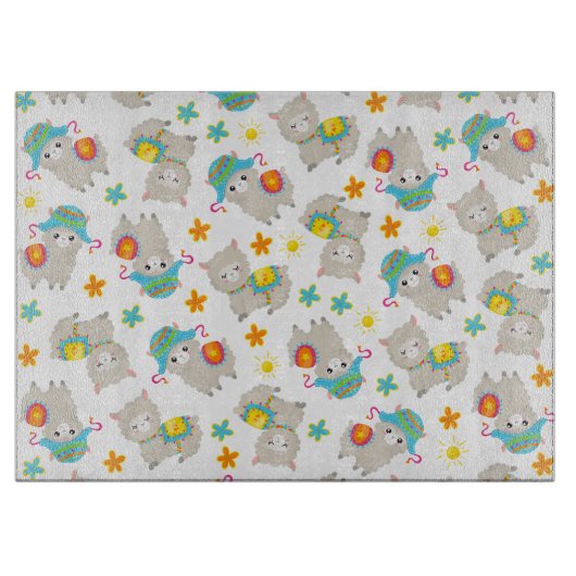 Planche À Découper Motif De Llamas, Cute Llamas, Alpacas, Fleurs (Devant)