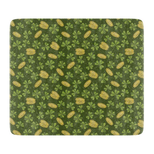 Planche À Découper Motif de pièce d'or de feuille et de trèfle (Devant)