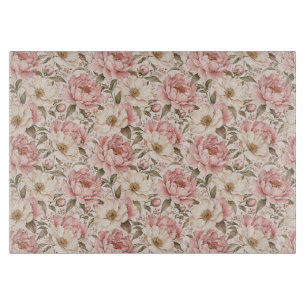 Planche À Découper Motif de pivoines fleuries vintage