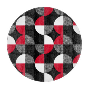 Planche À Découper Motif de plaid géométrique noir, rouge, blanc.