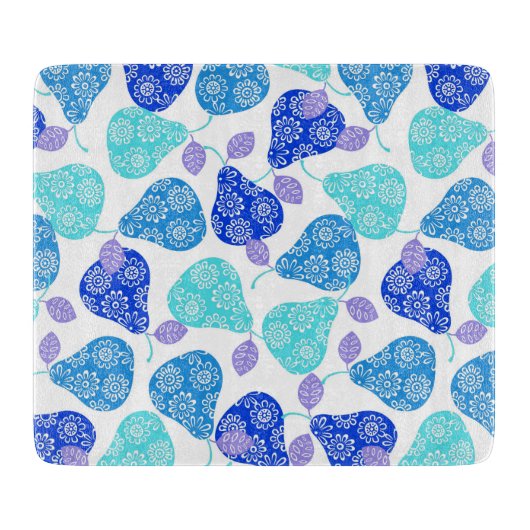 Planche À Découper Motif de poires décoratives bleues mignonnes (Devant)