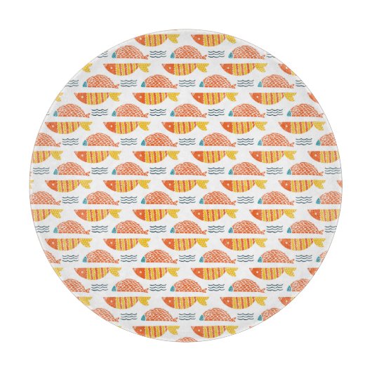 Planche À Découper Motif de poissons de natation d'art populaire (Devant)