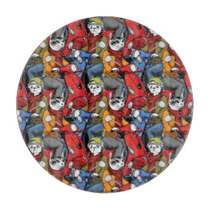 Planche À Découper Motif de scooter de chats et de chiens