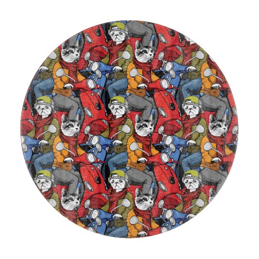 Planche À Découper Motif de scooter de chats et de chiens (Devant)